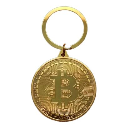 bitcoin key chain metal gold front view