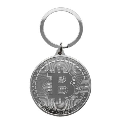 bitcoin key chain metal silver front view