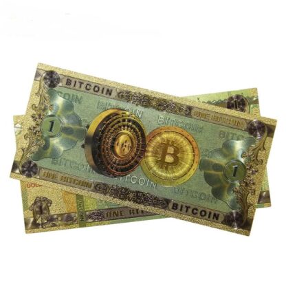 gold plated 1 bitcoin banknote souvenir money front view