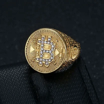 titanium bitcoin edge ring front view dark background